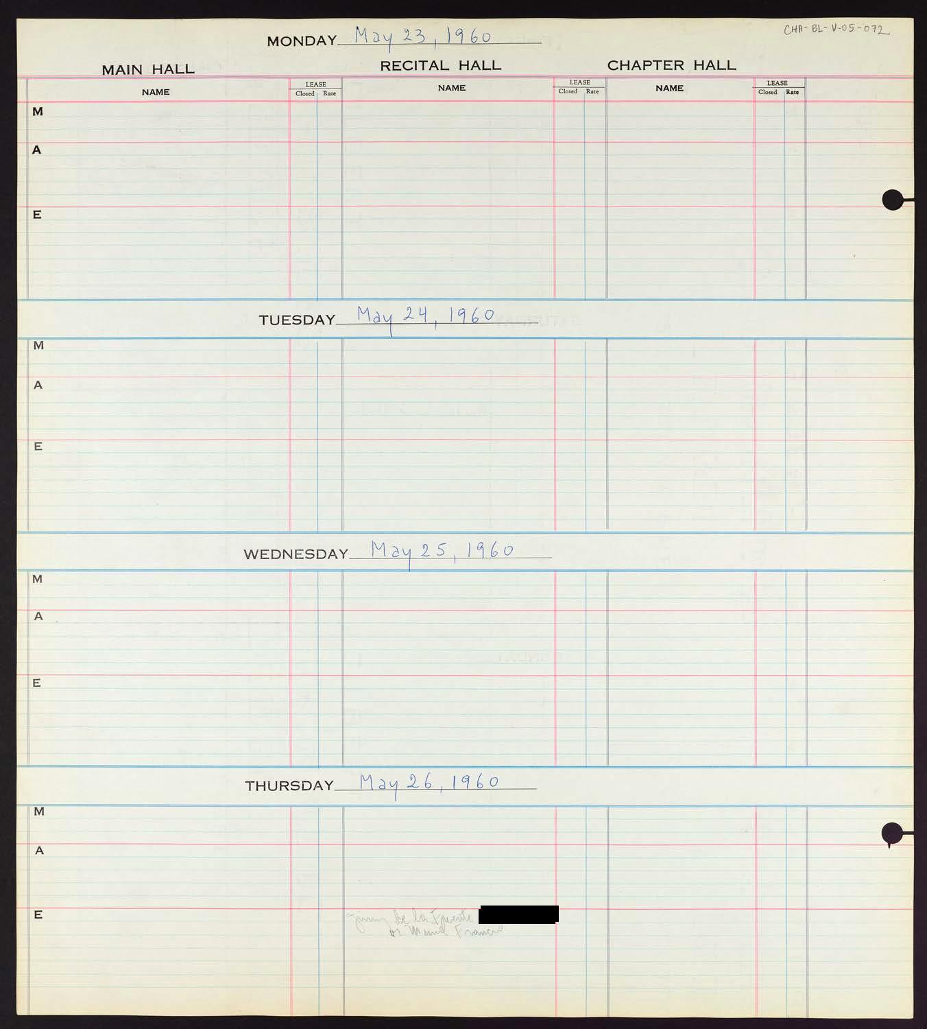 Carnegie Hall Booking Ledger, volume 5, page 72