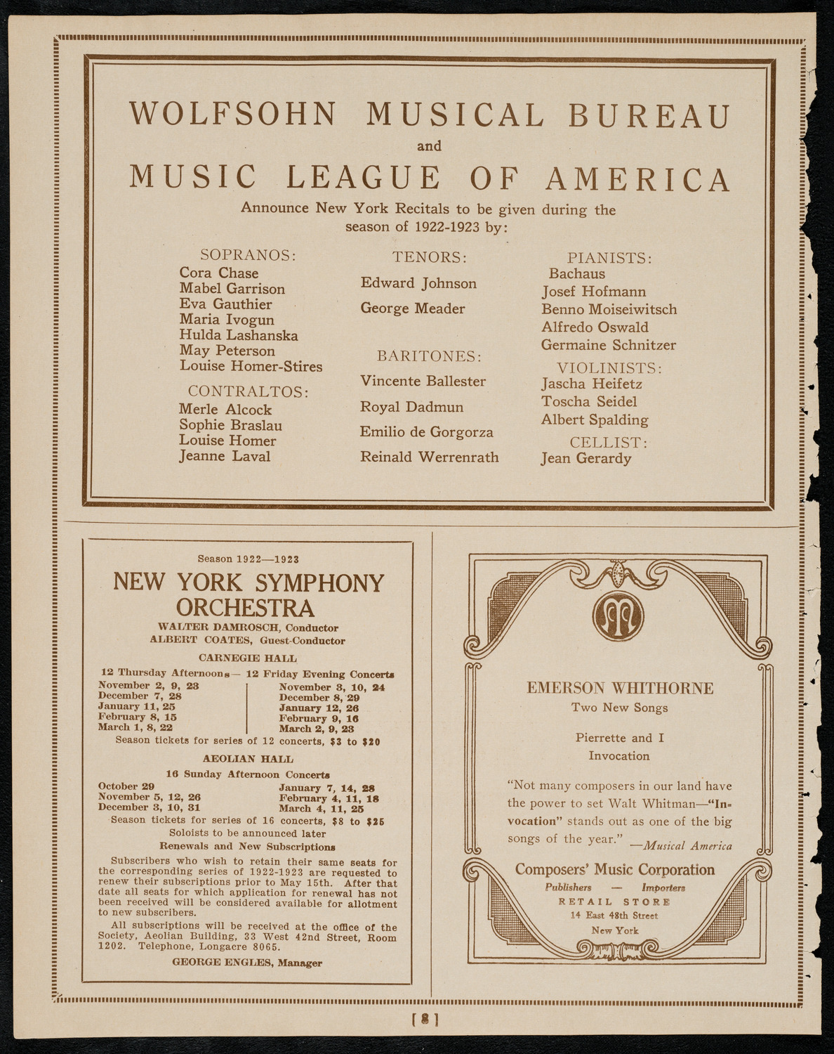 Hans Kronold Memorial Concert, May 7, 1922, program page 8