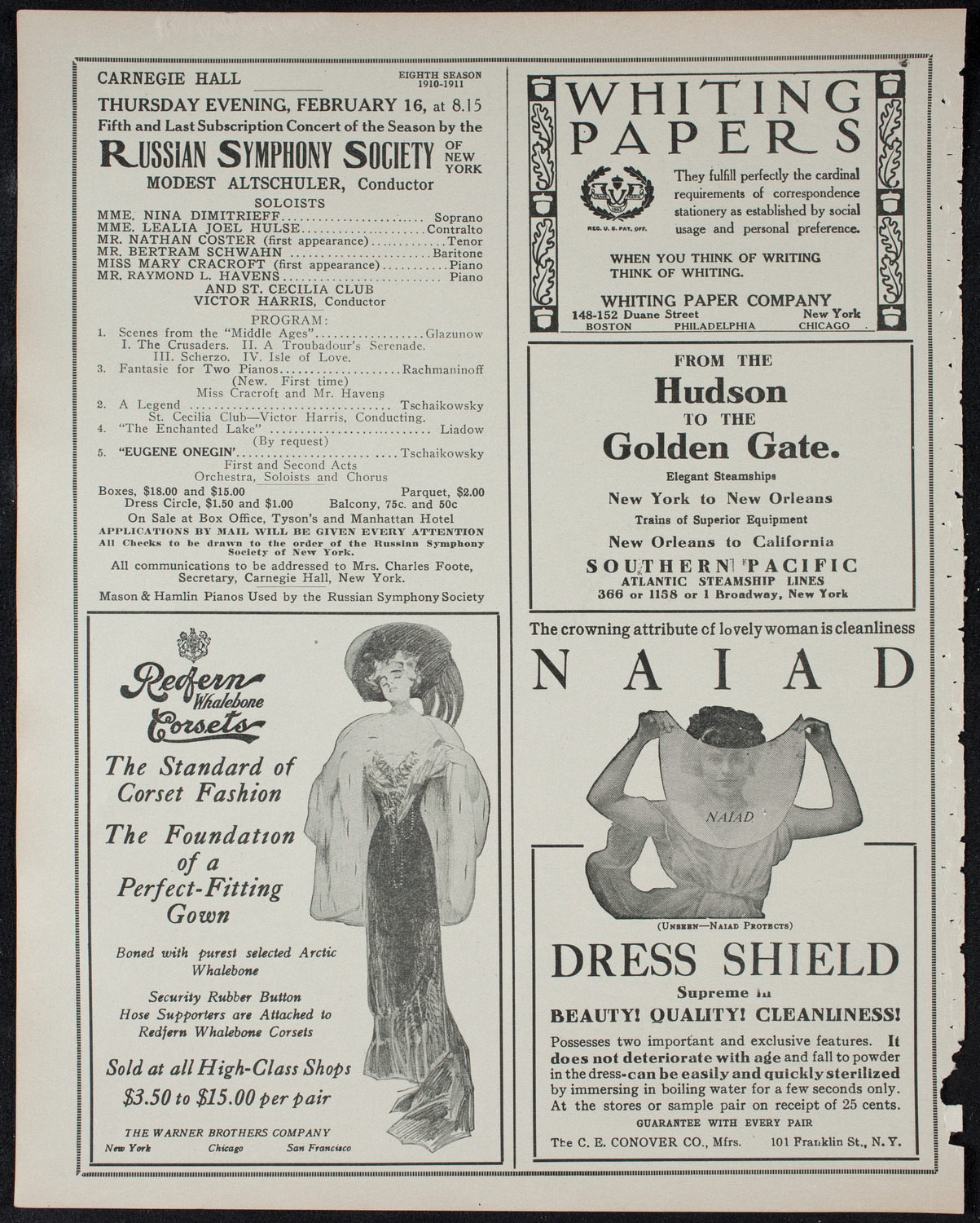 New York Philharmonic, February 10, 1911, program page 2