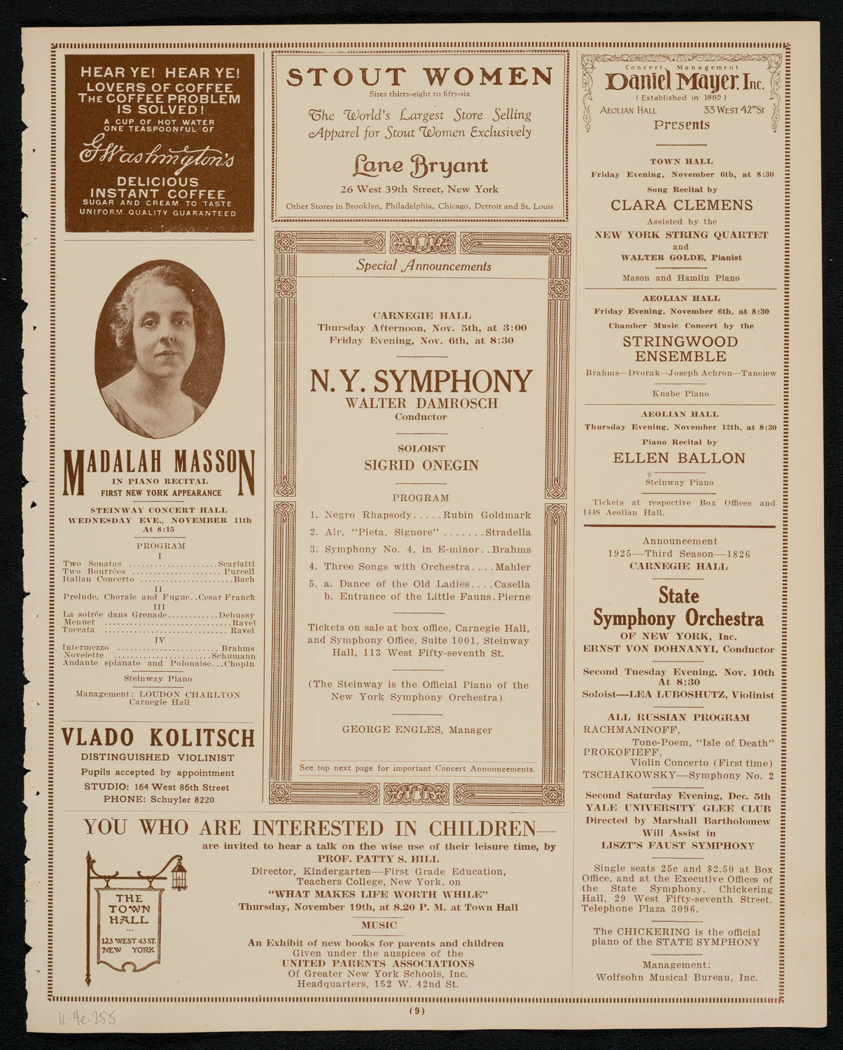 State Symphony Orchestra of New York, November 4, 1925, program page 9