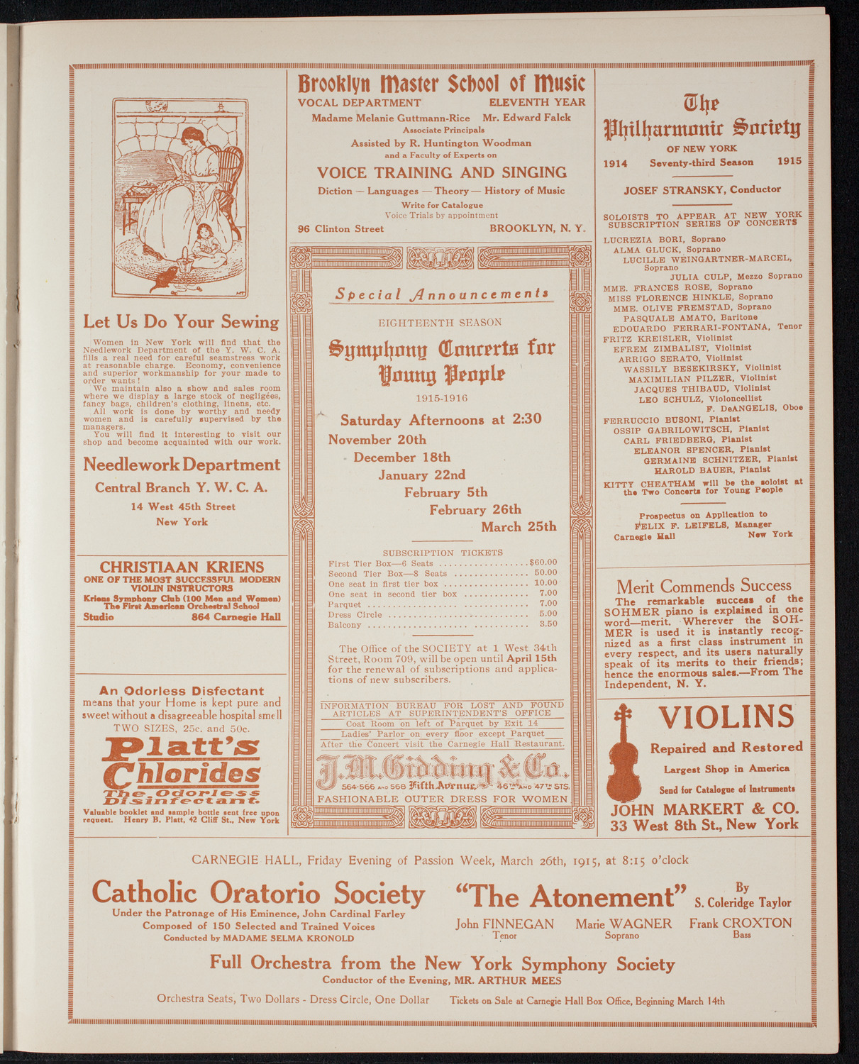 New York Symphony Orchestra, March 16, 1915, program page 9