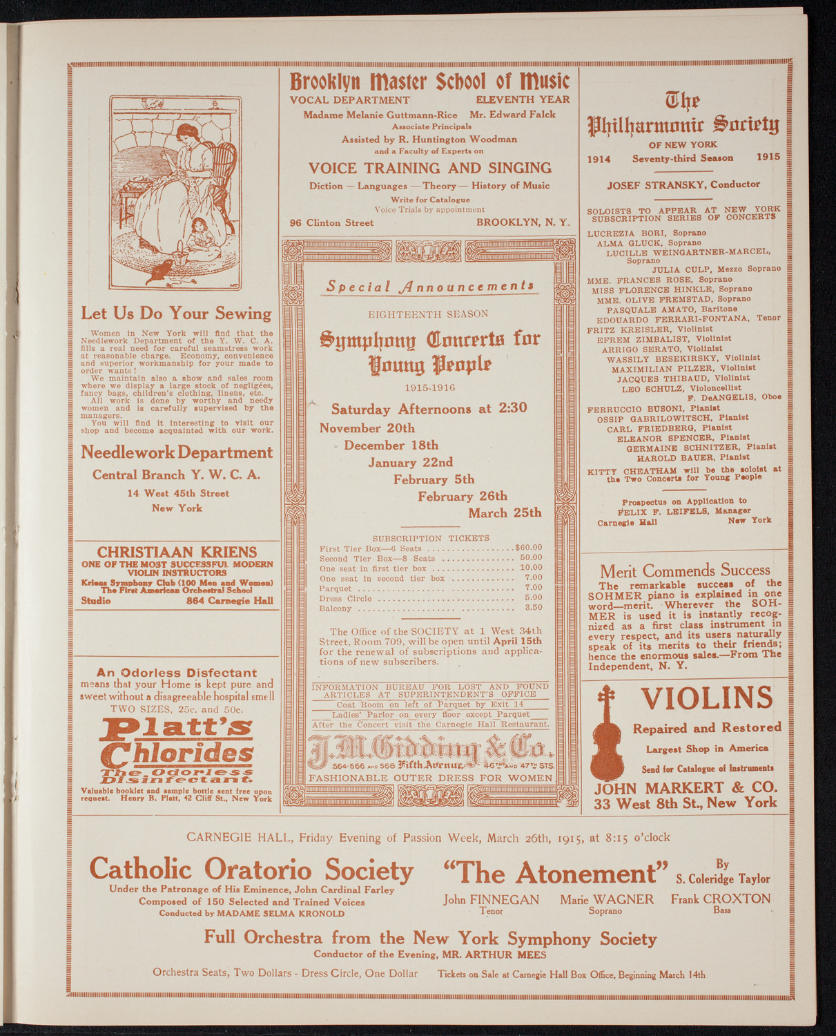 New York Symphony Orchestra, March 16, 1915, program page 9