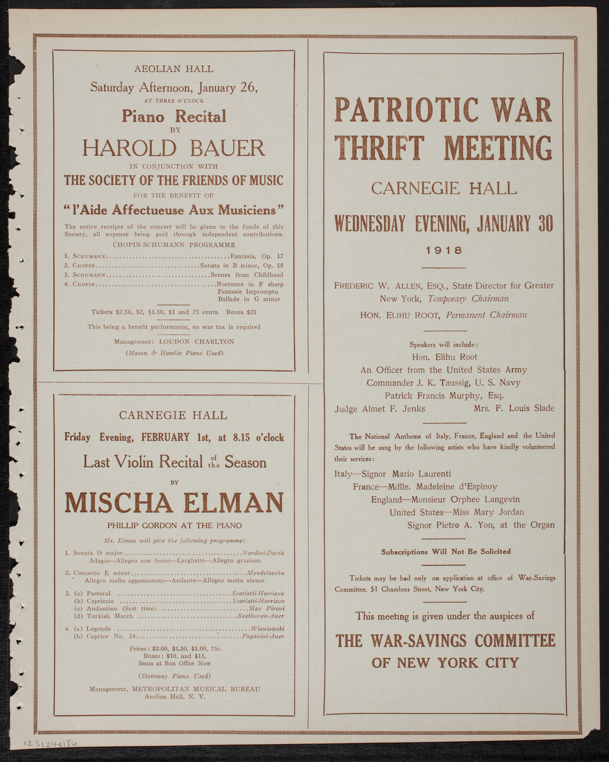 New York Philharmonic, January 24, 1918, program page 11