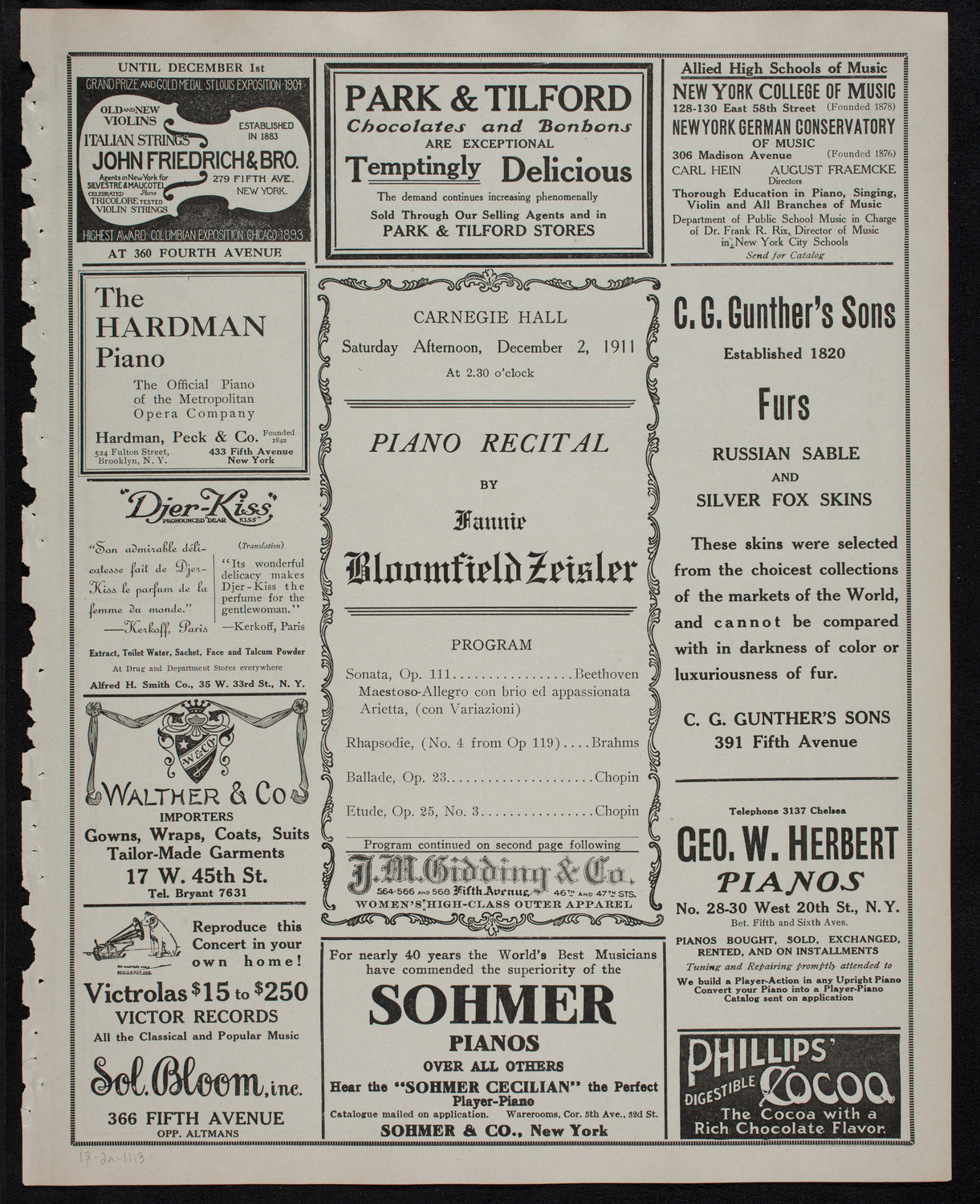 Fannie Bloomfield Zeisler, Piano, December 2, 1911, program page 5