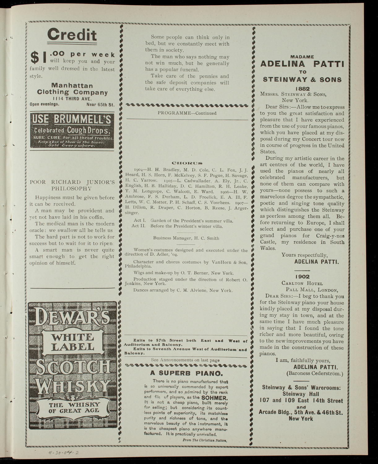 Princeton University Triangle Club, April 30, 1904, program page 3