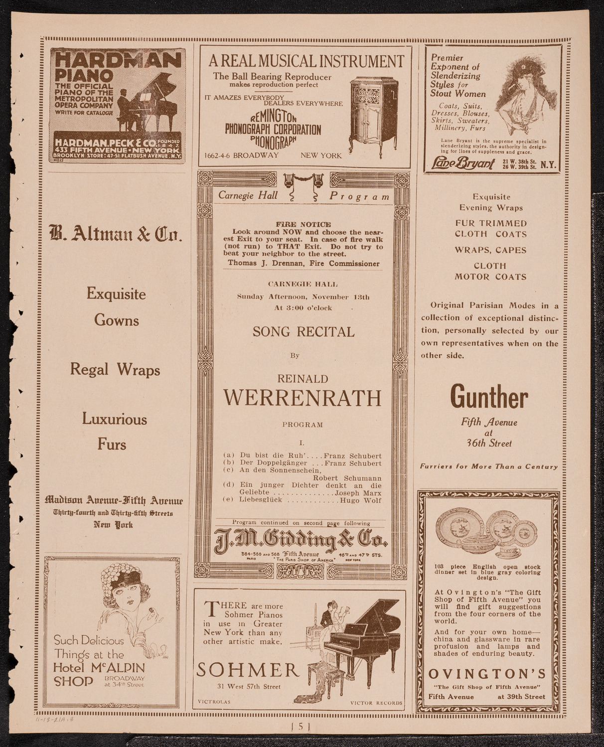 Reinald Werrenrath, Baritone, November 13, 1921, program page 5