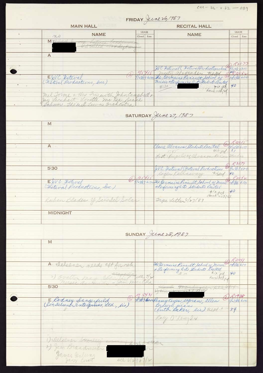 Carnegie Hall Booking Ledger, volume 32, page 89