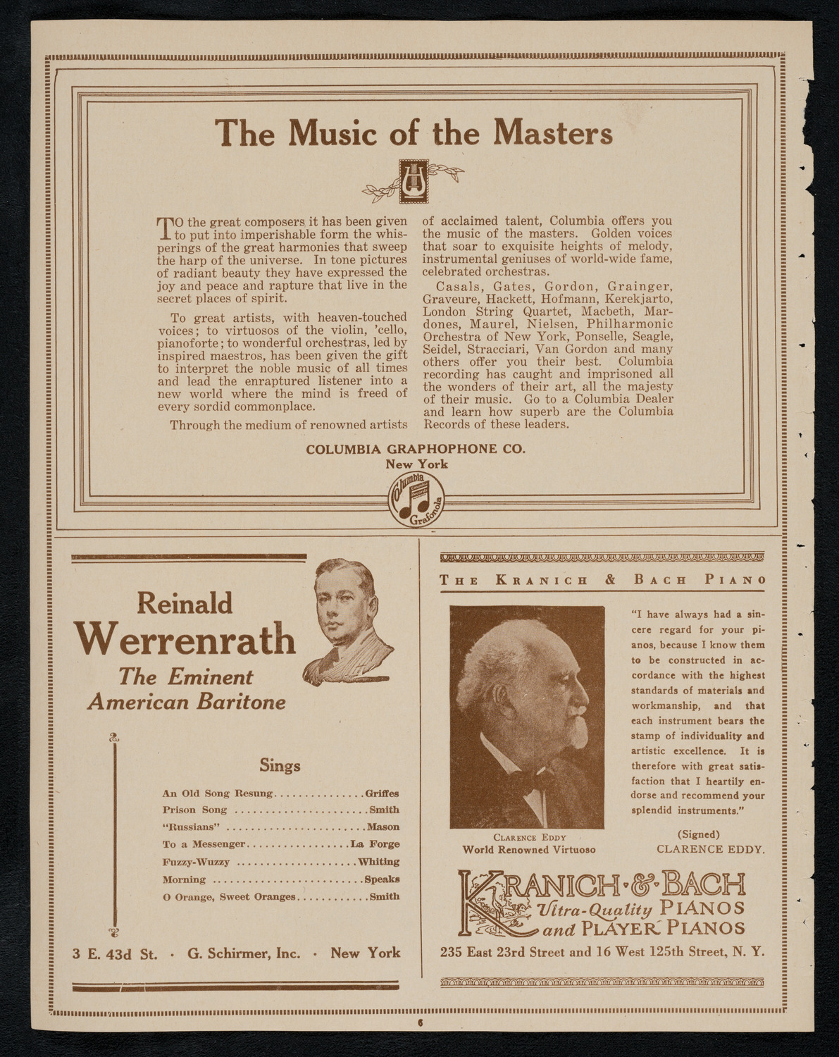 Reinald Werrenrath, Baritone, April 8, 1923, program page 6