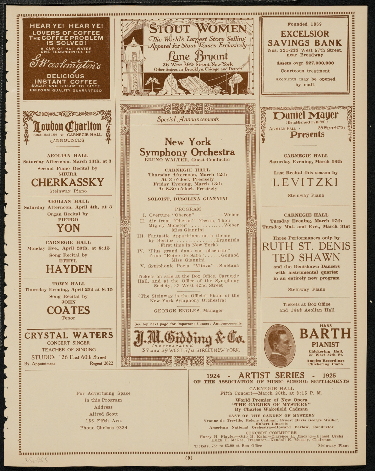 New York Philharmonic, March 5, 1925, program page 9