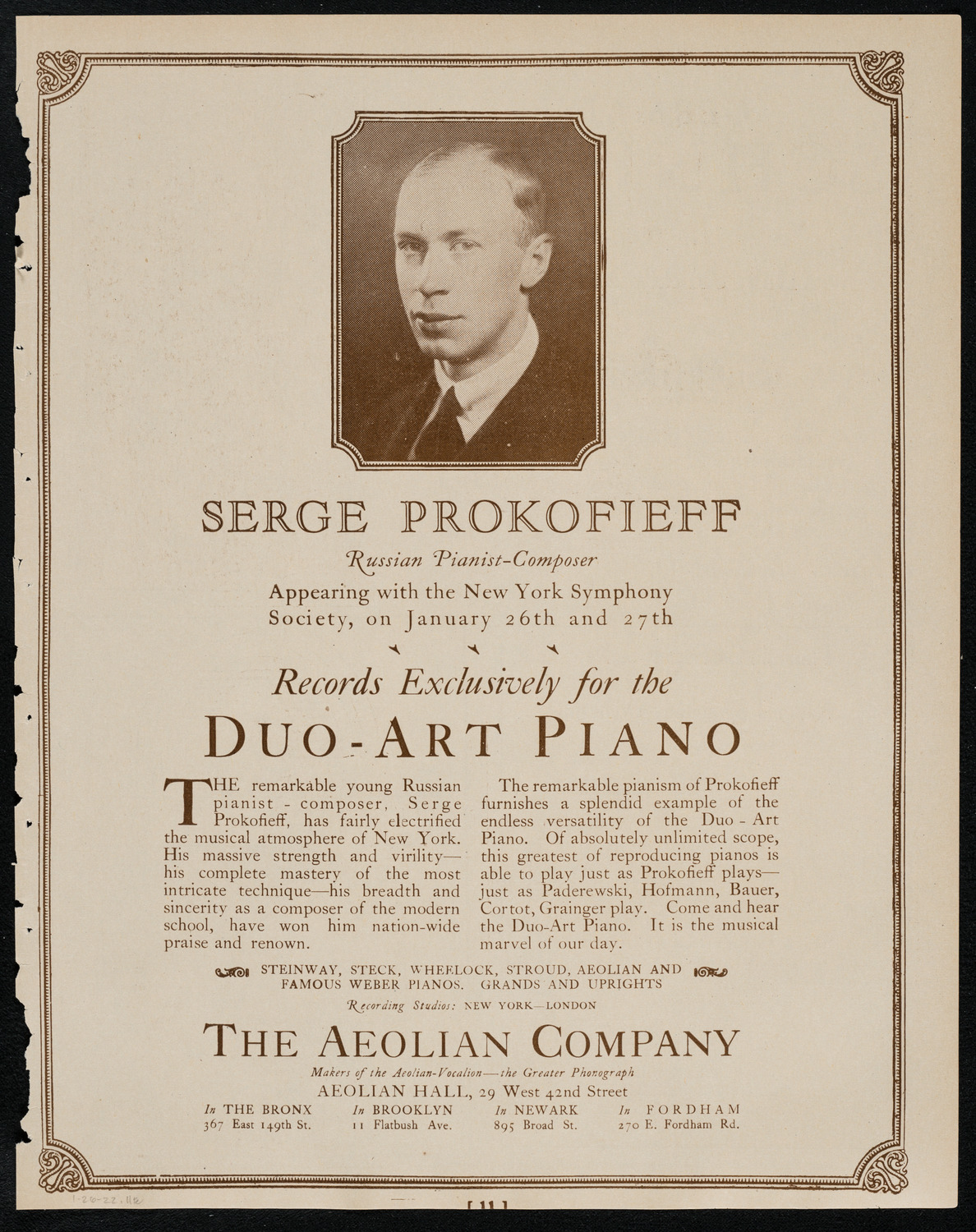 New York Philarmonic, January 26, 1922, program page 11