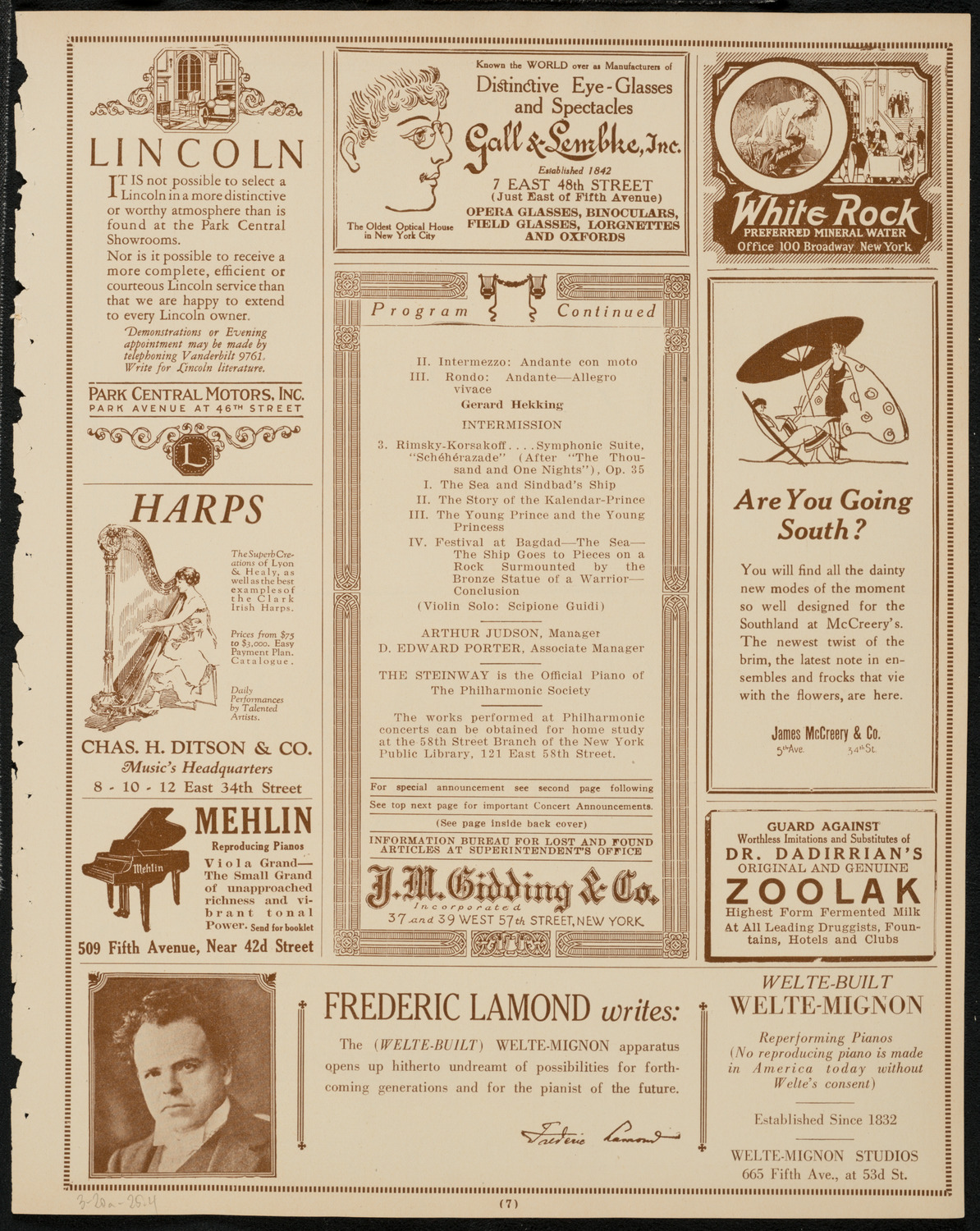 New York Philharmonic, March 20, 1925, program page 7