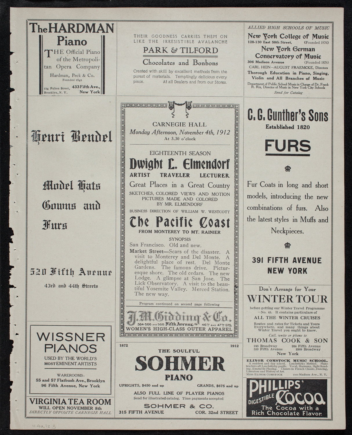 Elmendorf Lecture: The Pacific Coast, November 4, 1912, program page 5