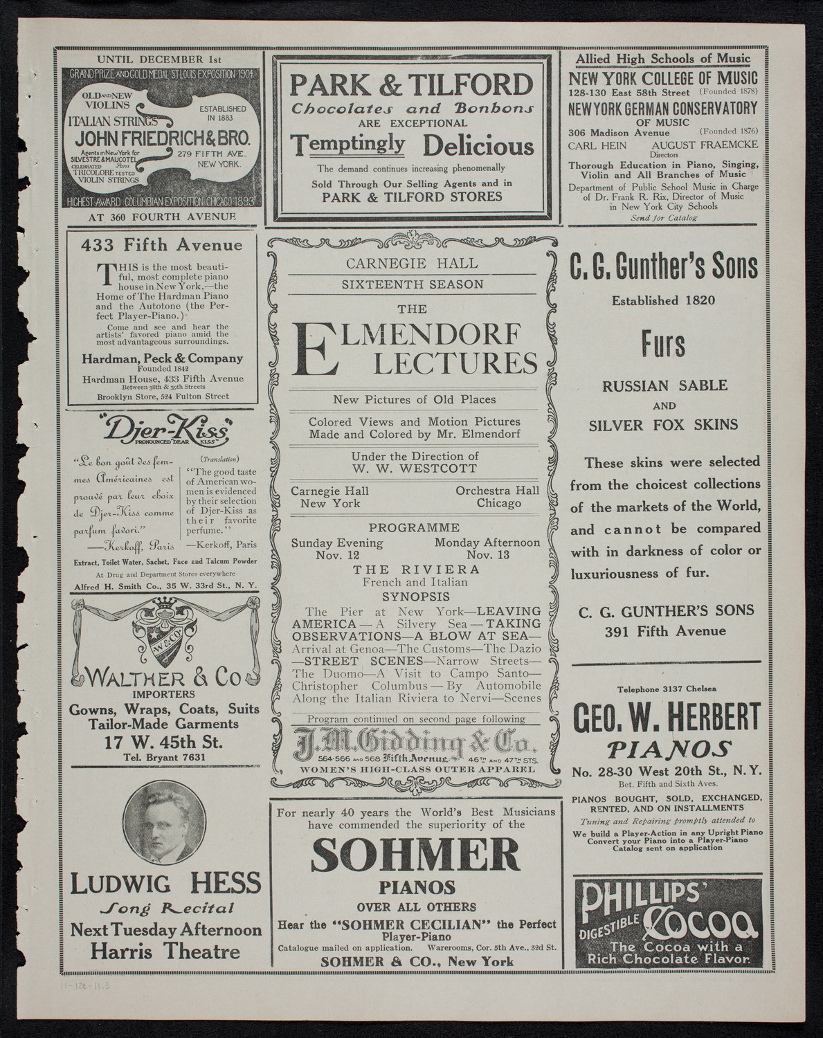 Elmendorf Lecture: The Riviera, November 12, 1911, program page 5