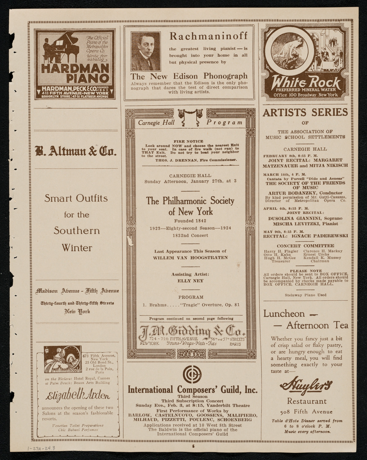 New York Philharmonic, January 27, 1924, program page 5