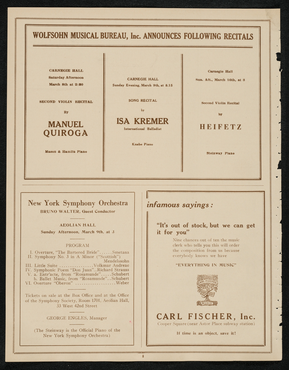 New York Symphony Orchestra, March 6, 1924, program page 8