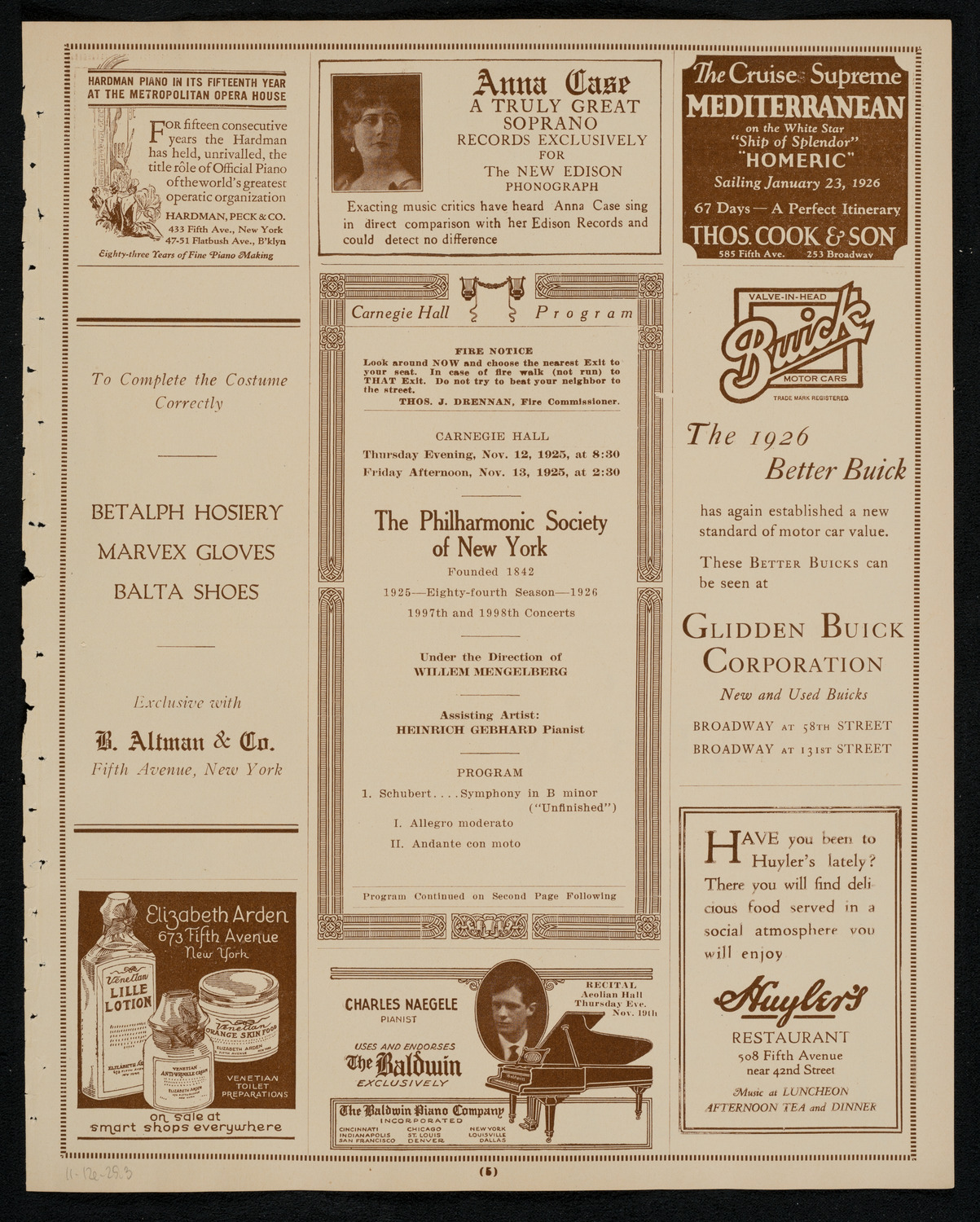 New York Philharmonic, November 12, 1925, program page 5