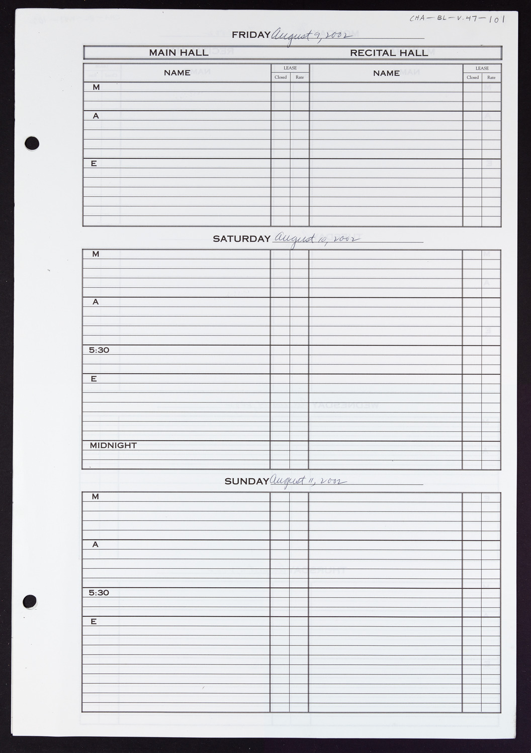 Carnegie Hall Booking Ledger, volume 47, page 101