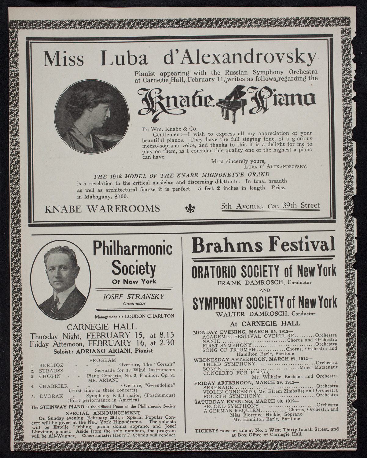 Russian Symphony Society of New York, February 10, 1912, program page 12