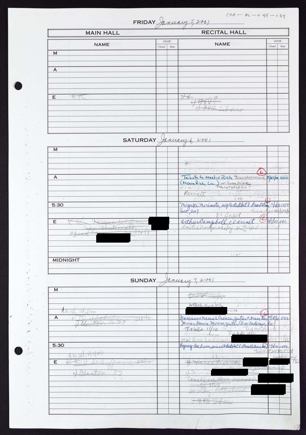 Carnegie Hall Booking Ledger, volume 46, page 39