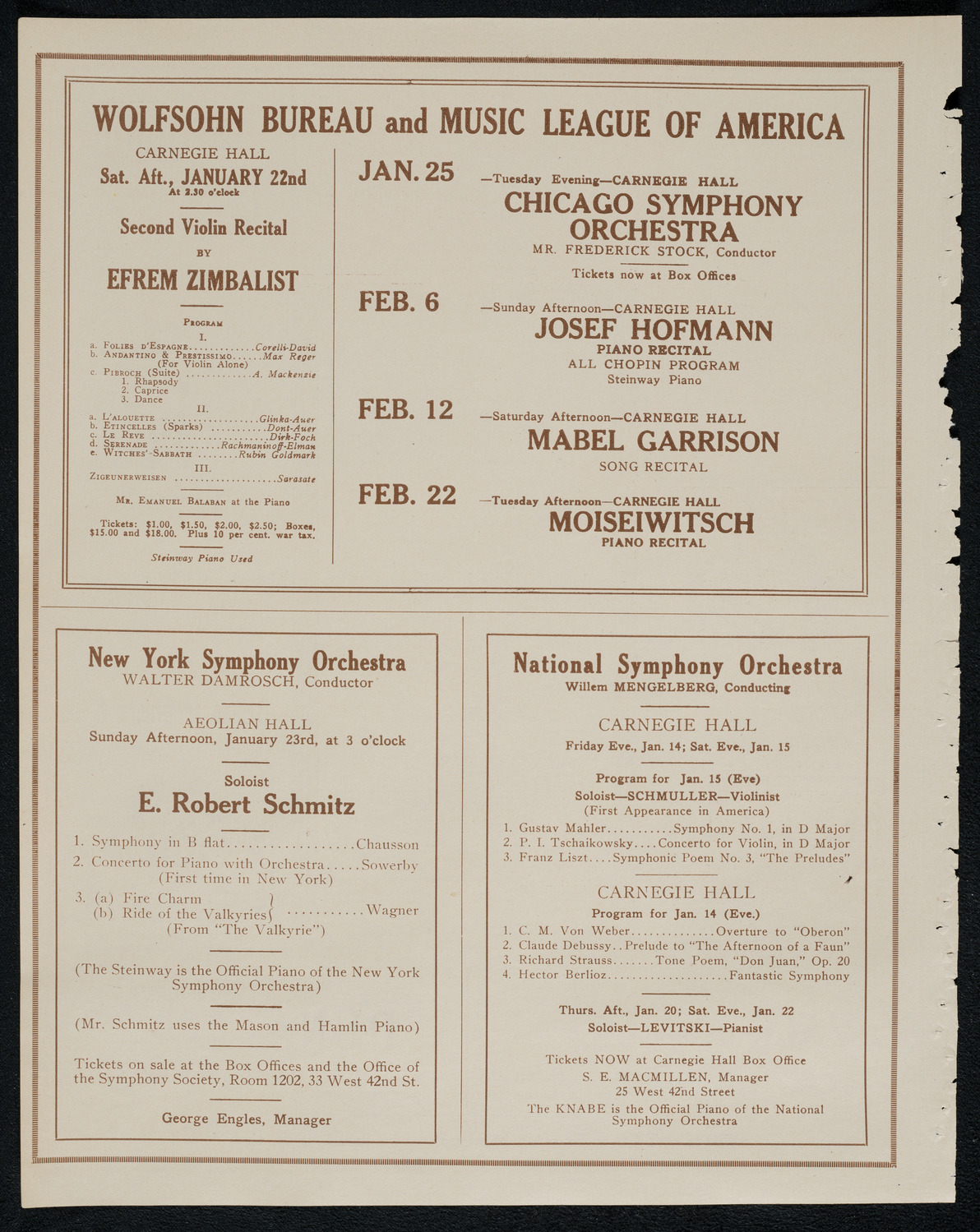 Josef Hofmann, Piano, January 15, 1921, program page 8
