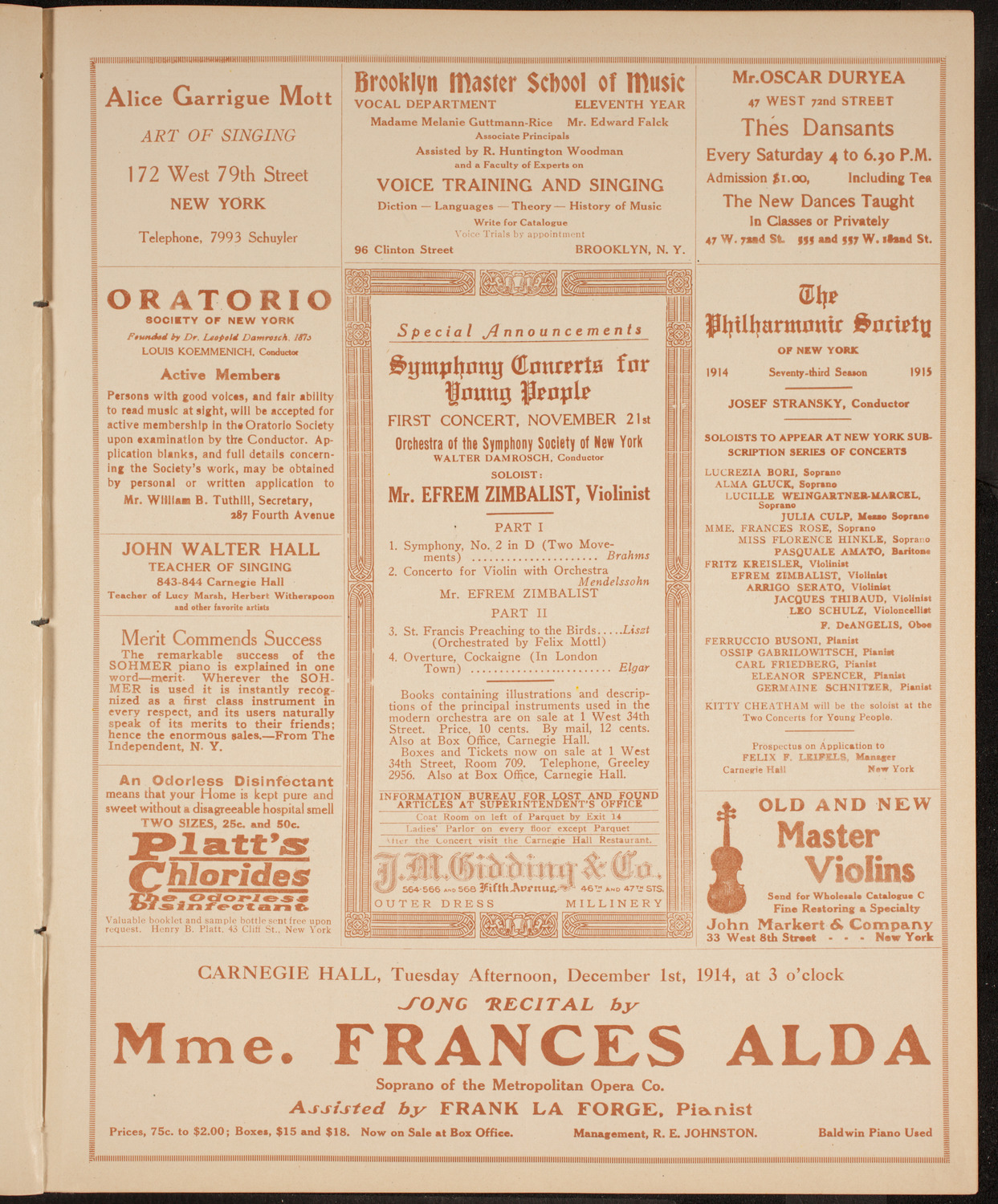 New York College of Music and New York German Conservatory of Music Faculty Concert, November 20, 1914, program page 9