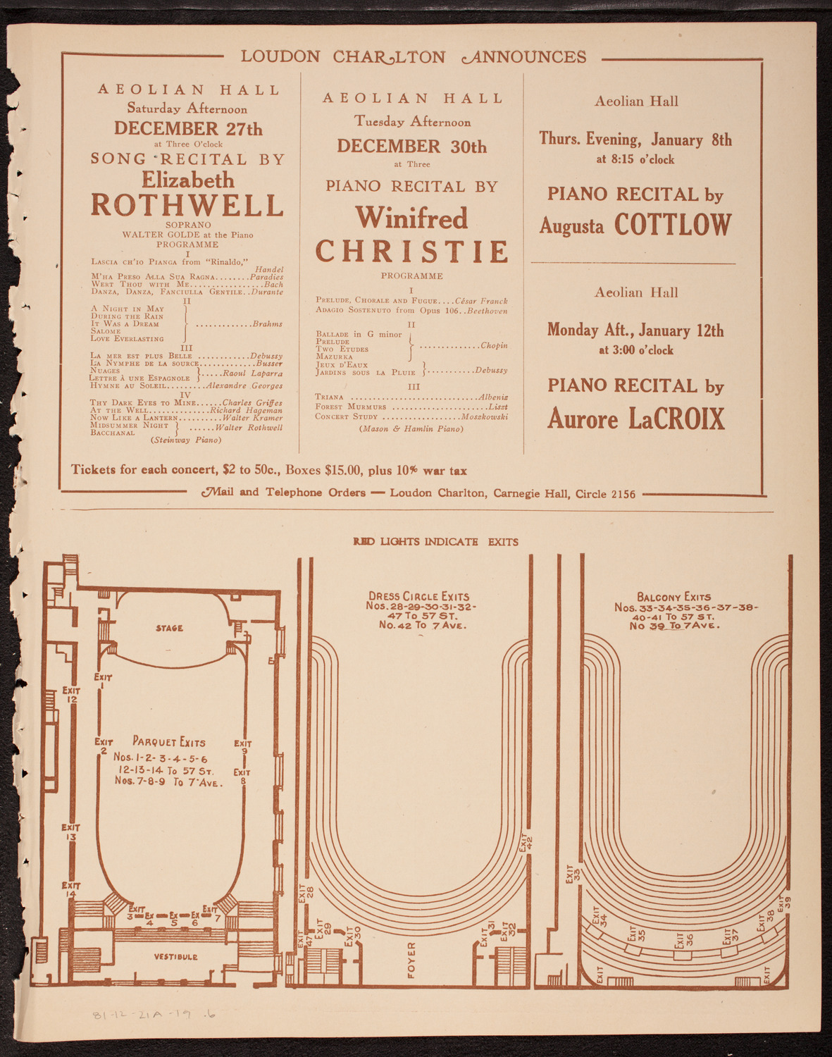 Sergei Rachmaninoff, Piano, December 21, 1919, program page 11