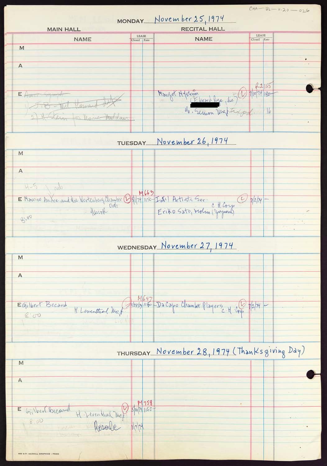 Carnegie Hall Booking Ledger, volume 20, page 26