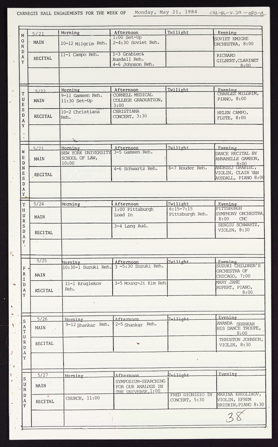 Carnegie Hall Booking Ledger, volume 29, page 80a