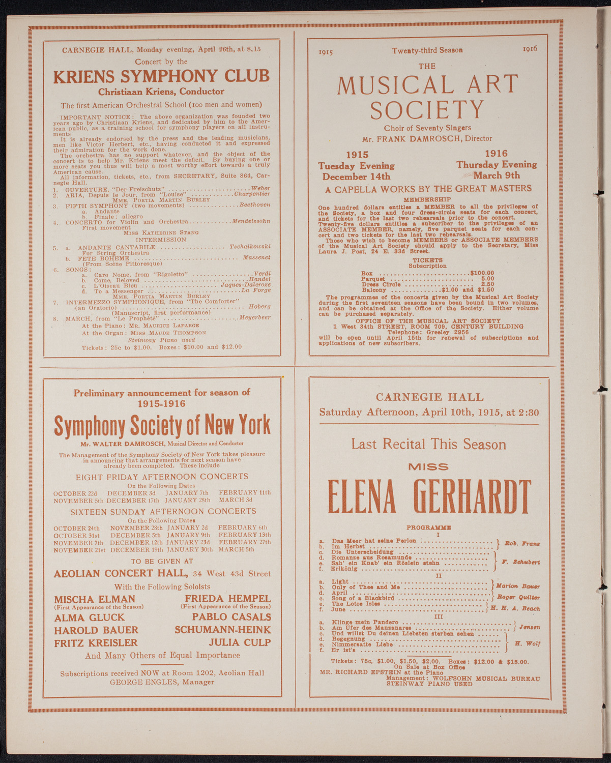 New York Philharmonic, March 26, 1915, program page 8