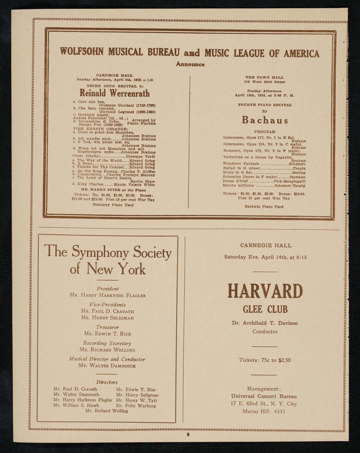 New York Philharmonic, April 7, 1923, program page 8