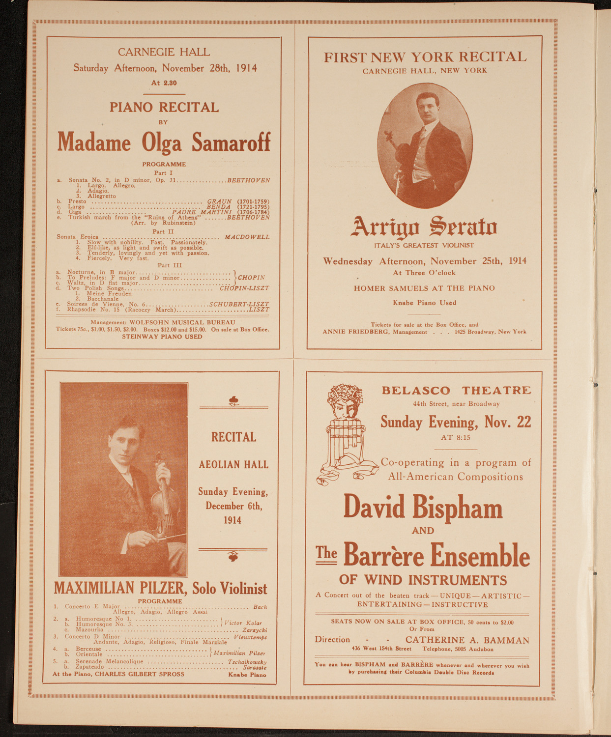 New York Philharmonic, November 20, 1914, program page 10