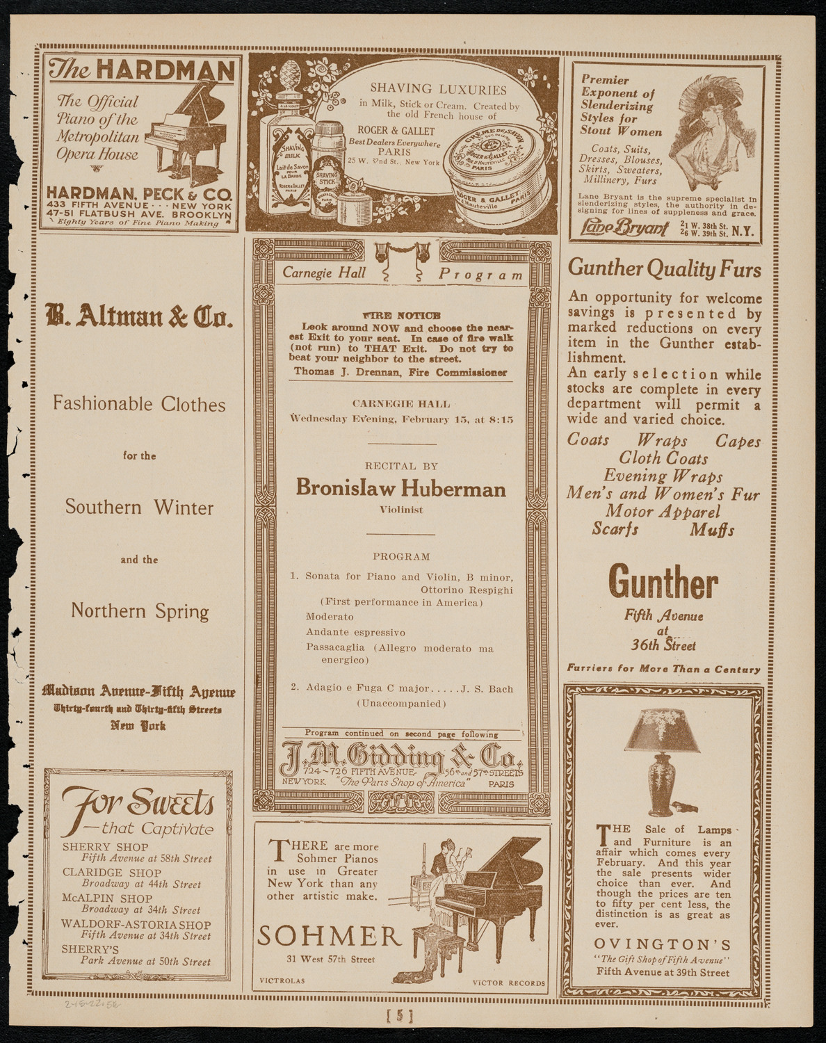 Josef Borissoff, Violin, February 15, 1922, program page 5