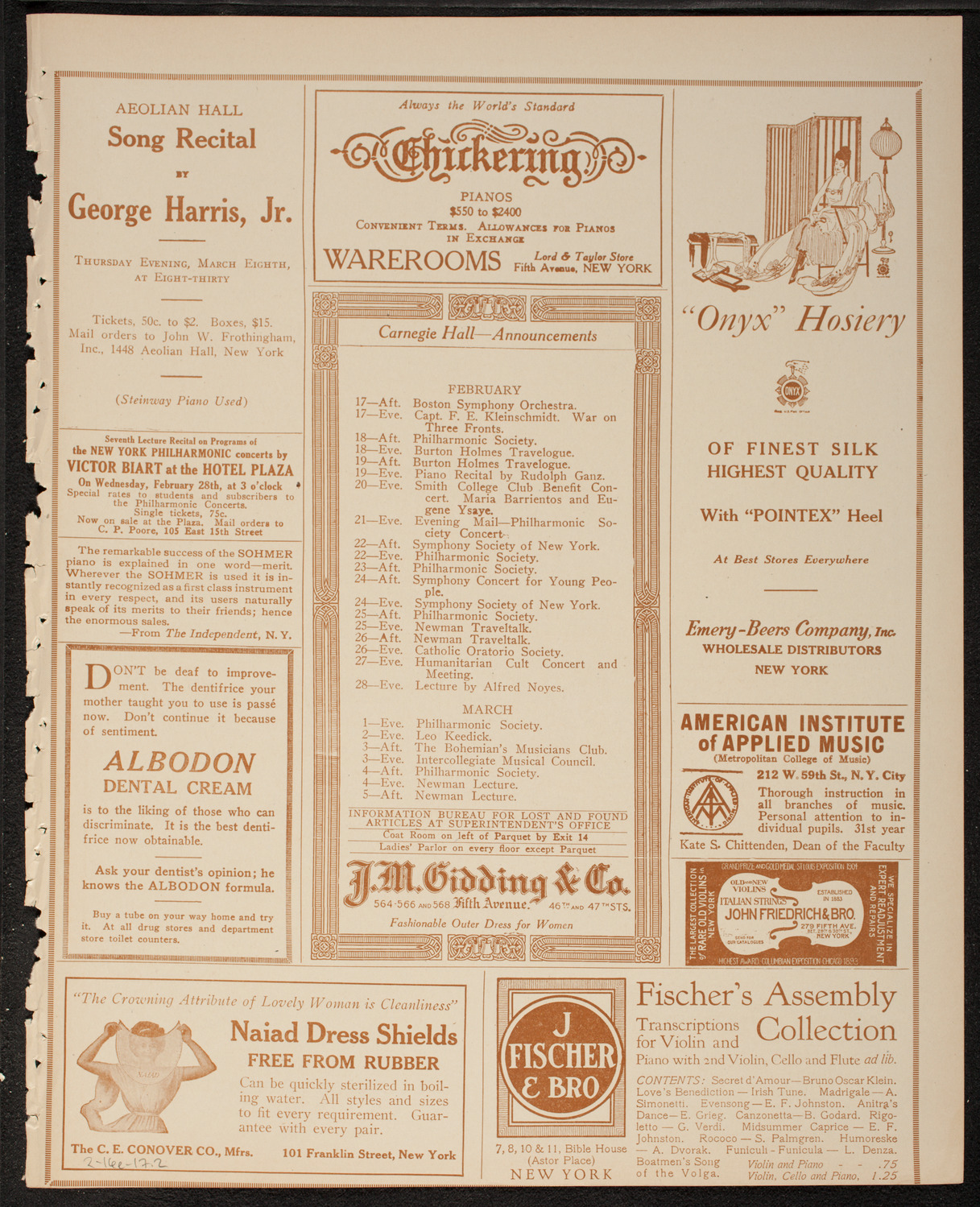 Music School Settlement Festival Concert, February 16, 1917, program page 3