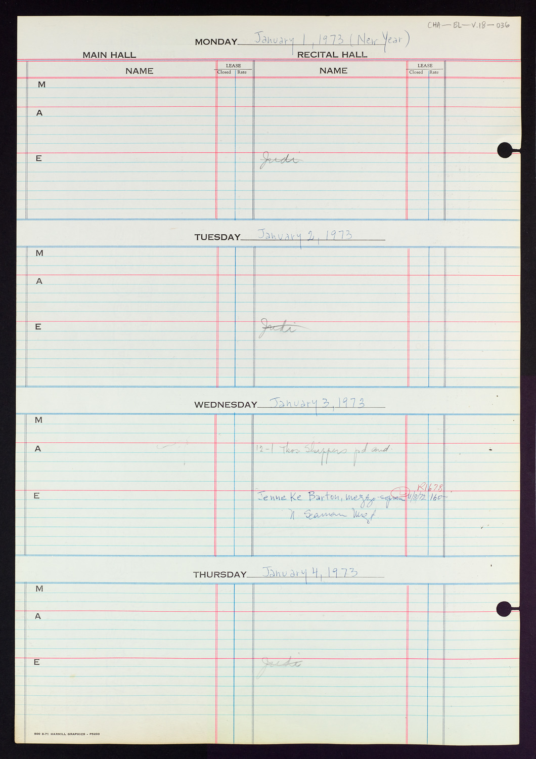 Carnegie Hall Booking Ledger, volume 18, page 36