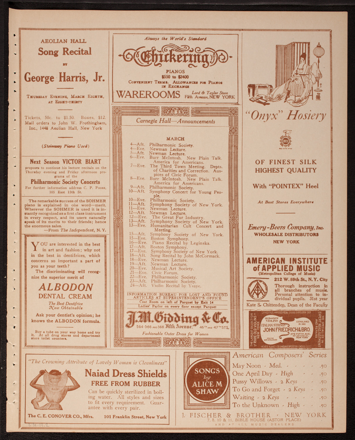 Intercollegiate Glee Club Contest, March 3, 1917, program page 3
