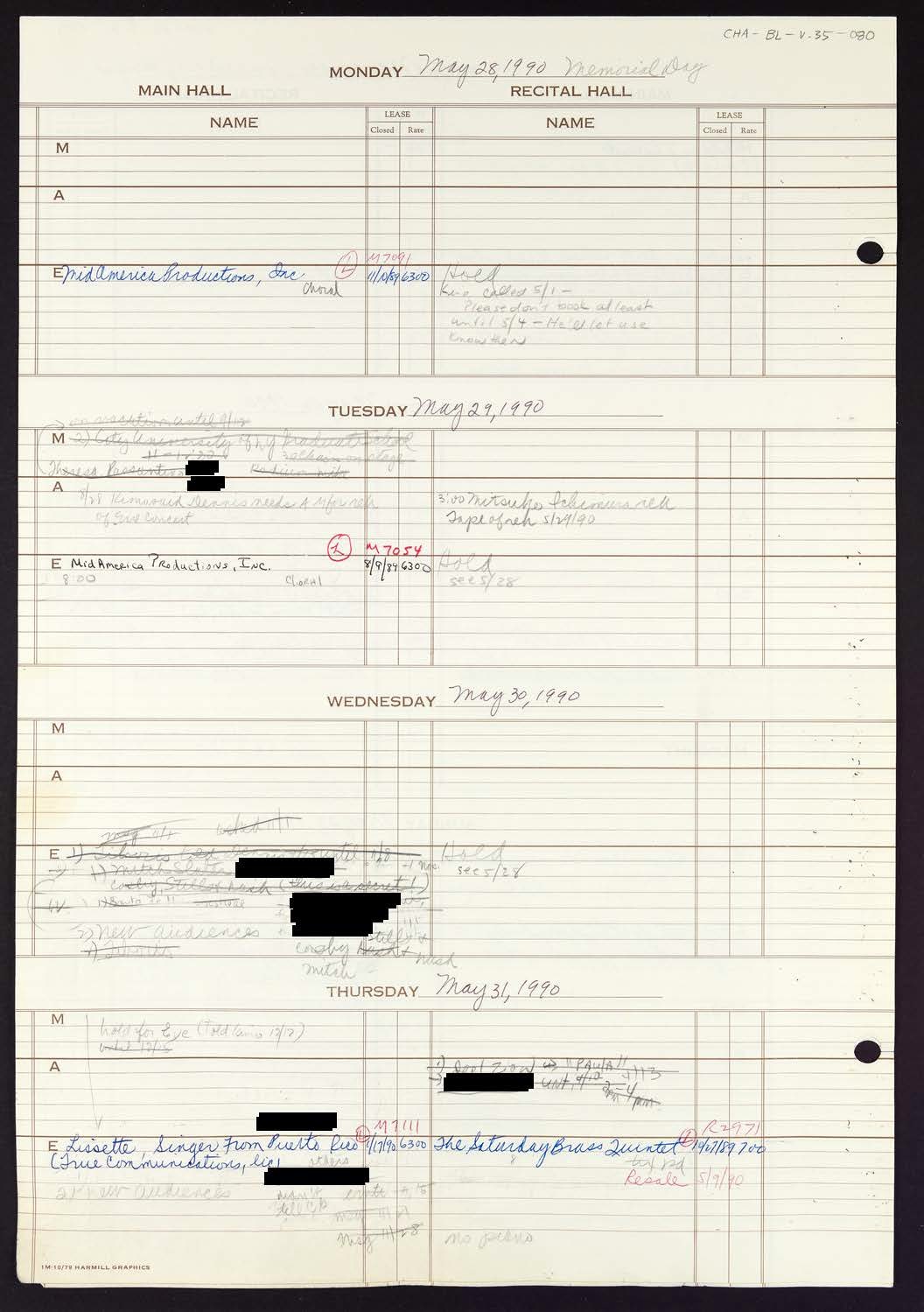 Carnegie Hall Booking Ledger, volume 35, page 80