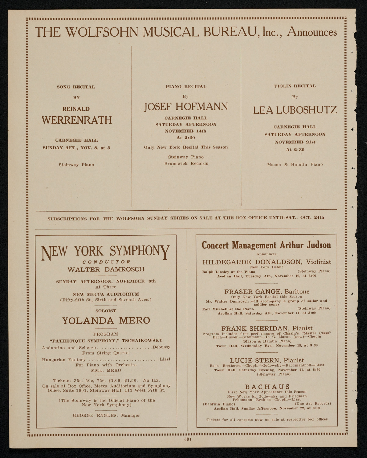 New York Philharmonic, November 5, 1925, program page 8