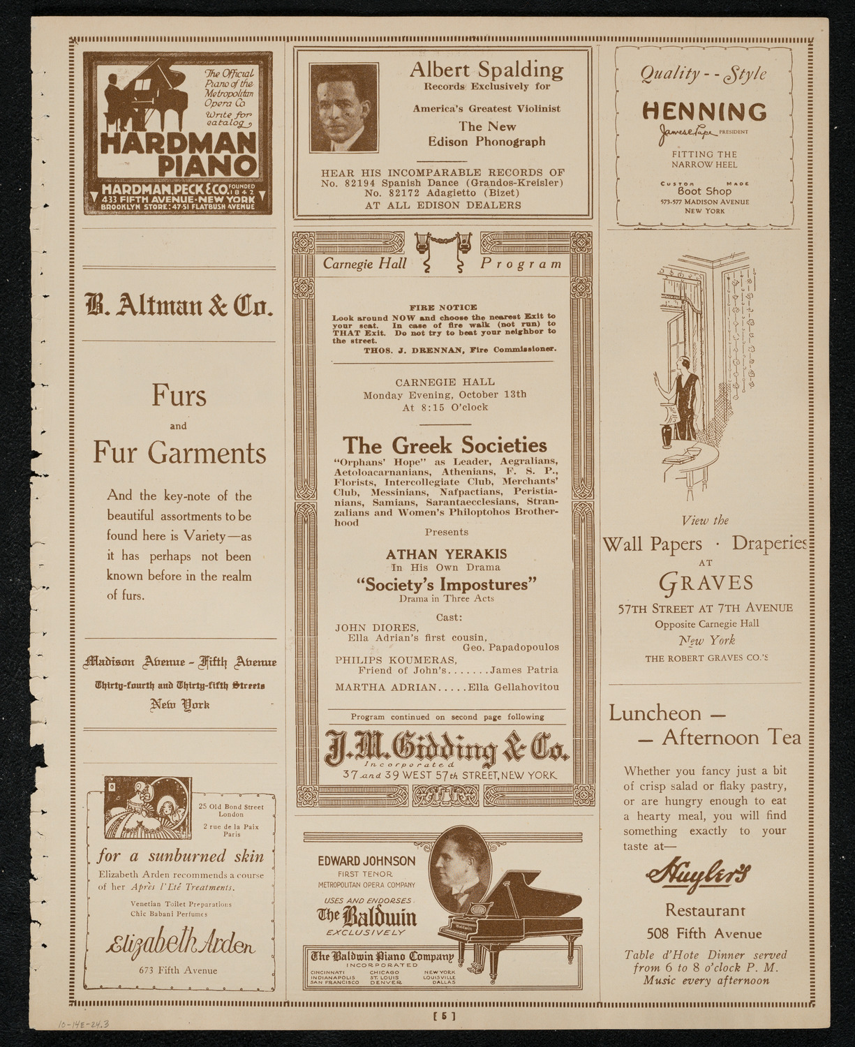 Sebastian Droste and Countess Mlodecki, October 14, 1924, program page 5