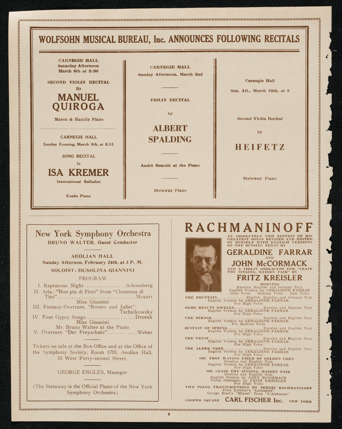 New York Philharmonic, February 22, 1924, program page 8
