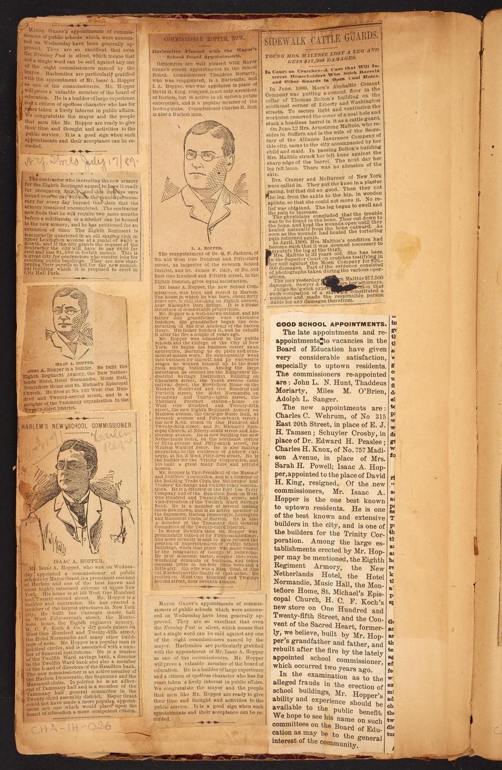 Isaac Hopper Scrapbook, page 26, 1889-1891