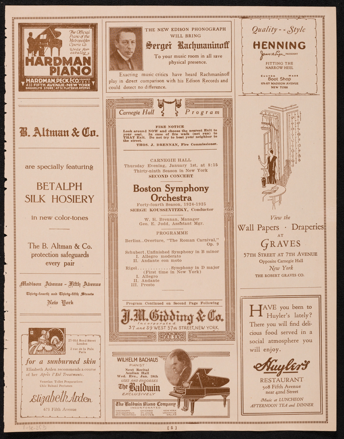 Boston Symphony Orchestra, January 1, 1925, program page 5