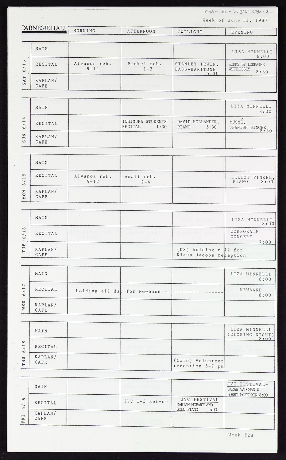 Carnegie Hall Booking Ledger, volume 32, page 85a