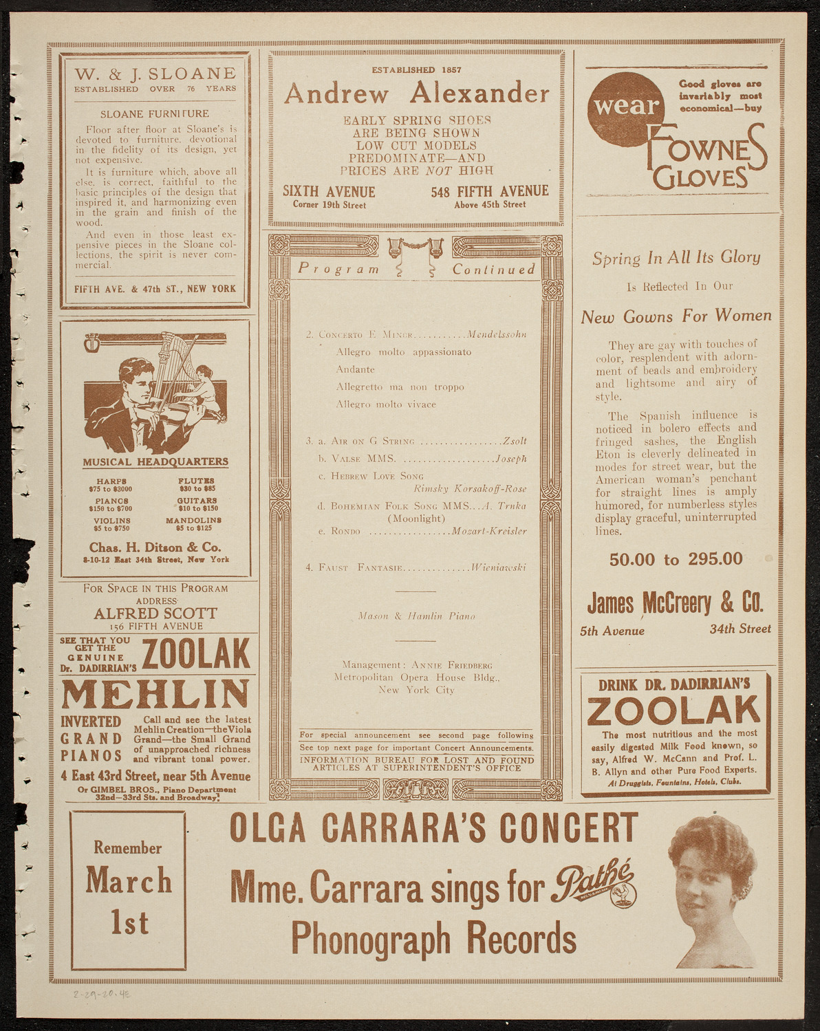 Maximilian Rose, Violin, February 29, 1920, program page 7