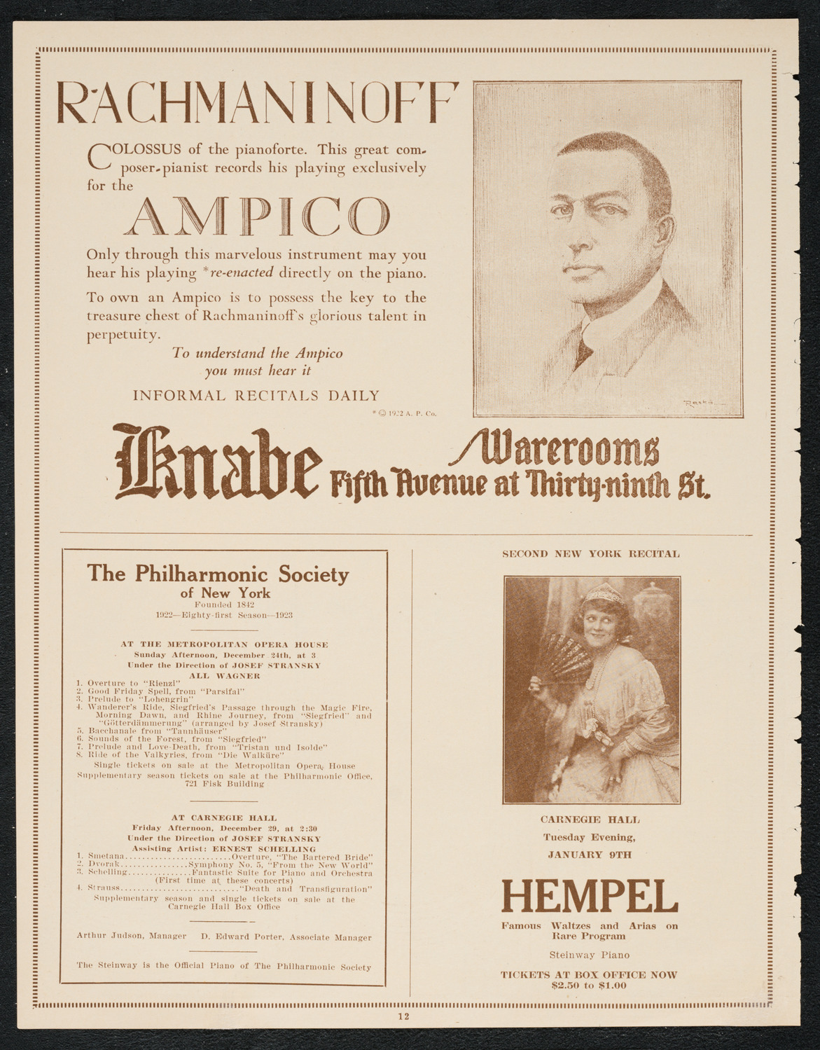 Philadelphia Orchestra, December 19, 1922, program page 12