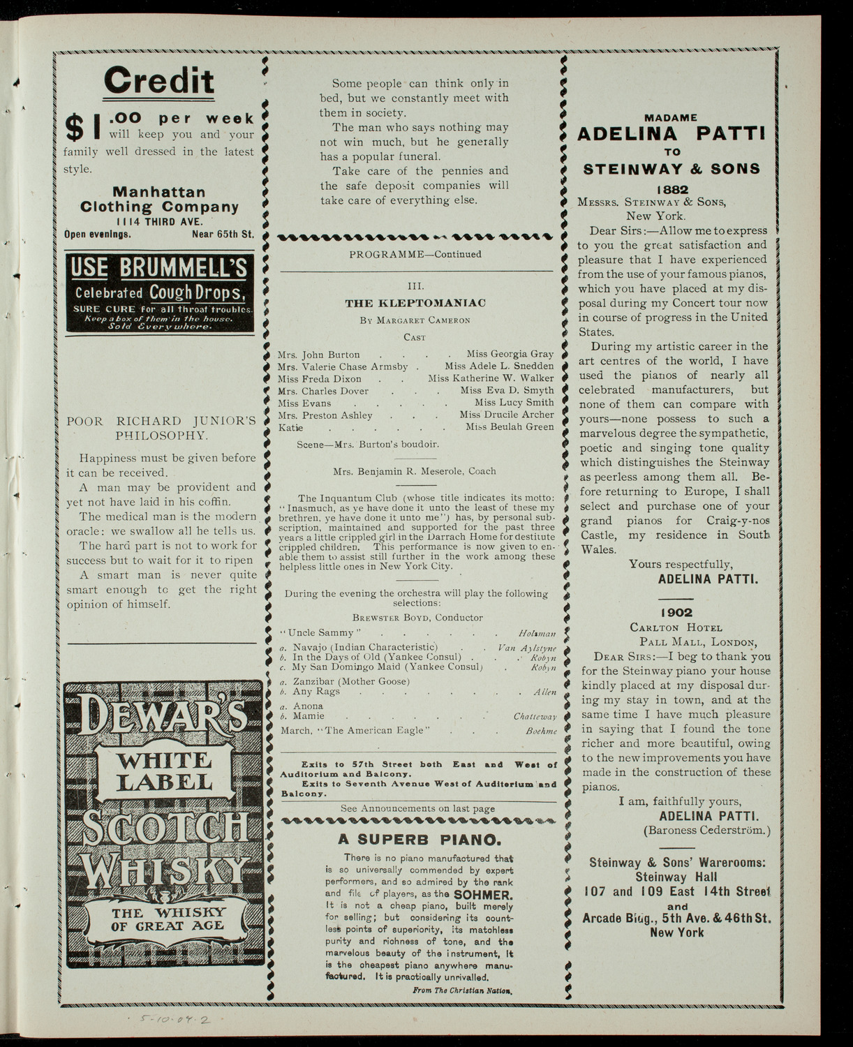 The Inquantum Club, May 10, 1904, program page 3