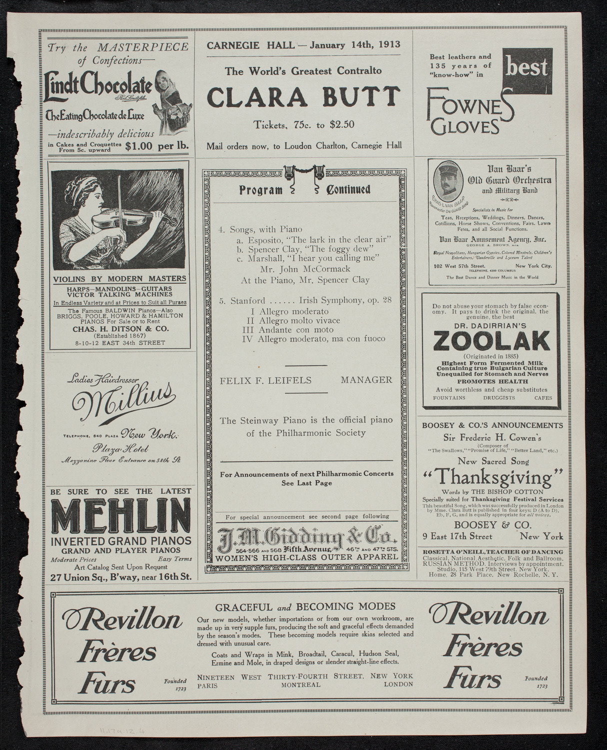 New York Philharmonic, November 17, 1912, program page 7