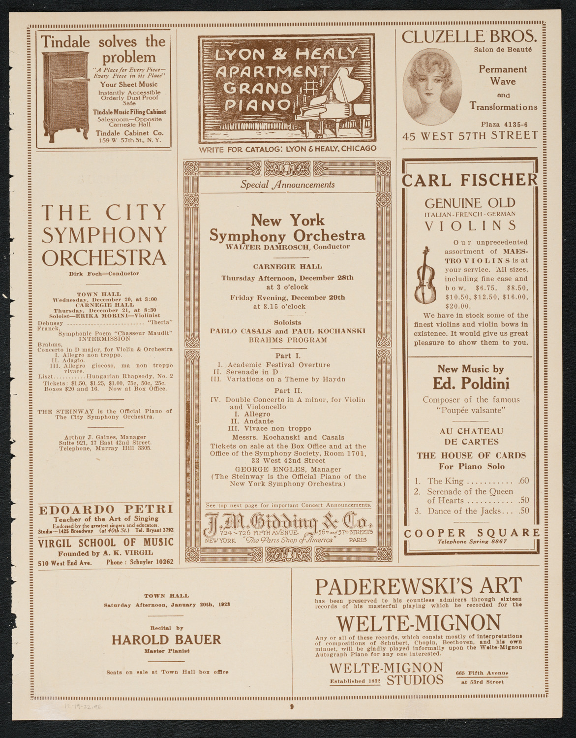 Philadelphia Orchestra, December 19, 1922, program page 9