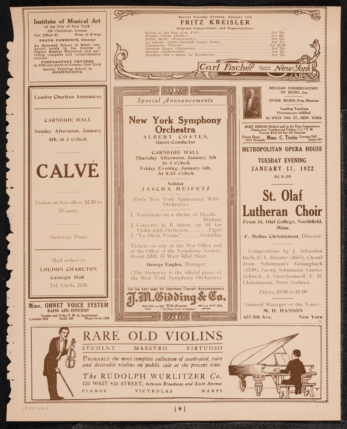 New York Symphony Orchestra, December 29, 1921, program page 9