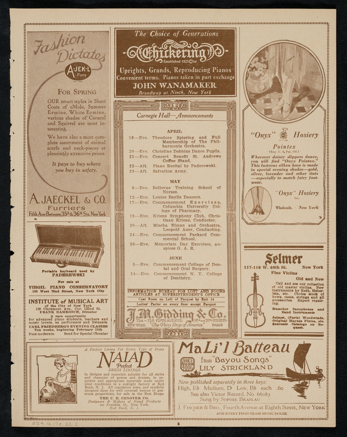 Philadelphia Orchestra, April 17, 1923, program page 3