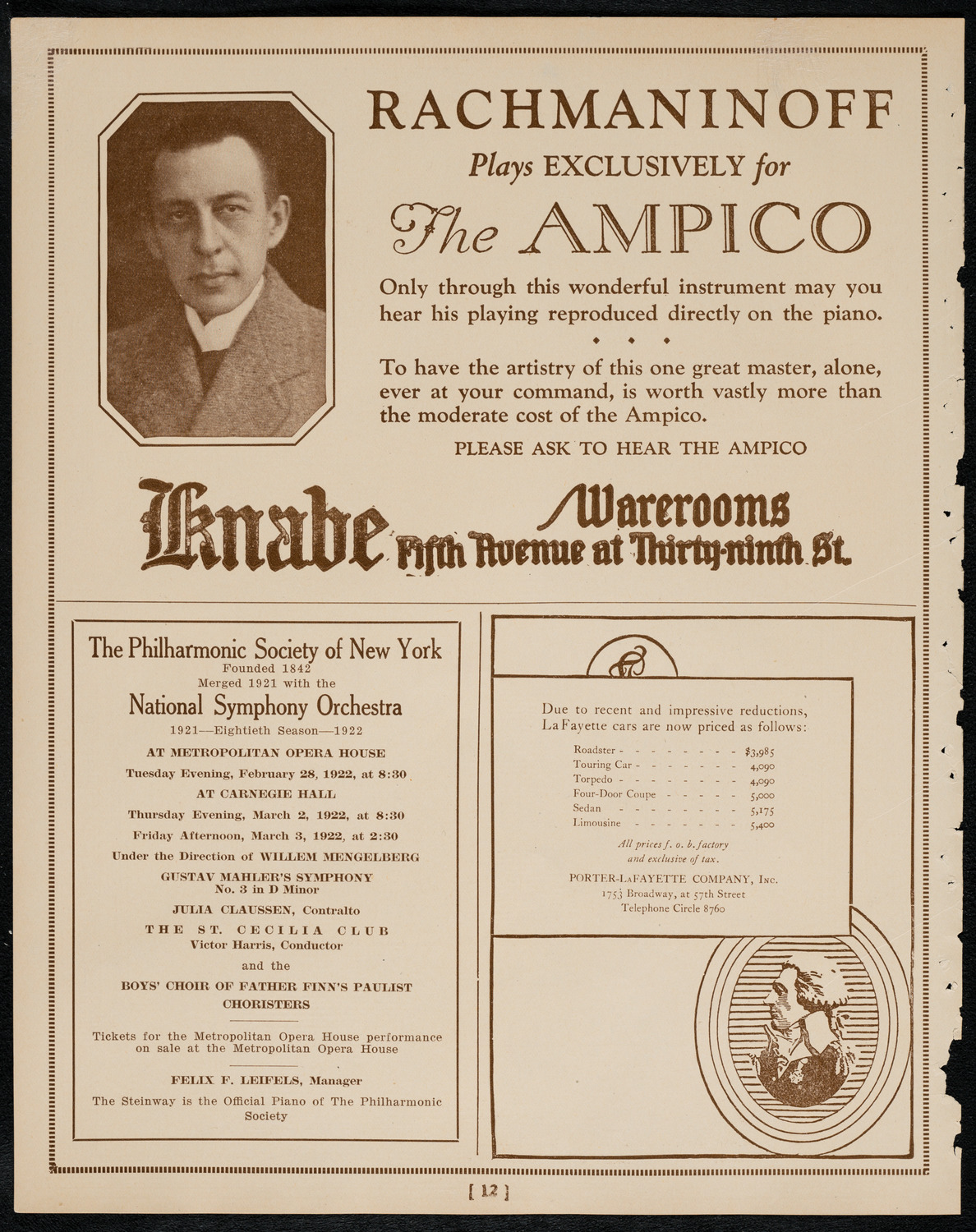 Gala Concert for the Walter Damrosch Fellowship (American Academy in Rome), February 27, 1922, program page 12